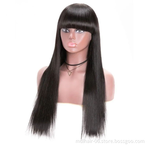 Wholesale Brazilian Straight Human Hair Wig Full Machine Made Remy Human Hair Wig with Bangs 150 density Straight Wig With Bangs